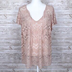 Torrid Sheer Lace Blouse 1X Peach Blush Top Stretch 53A